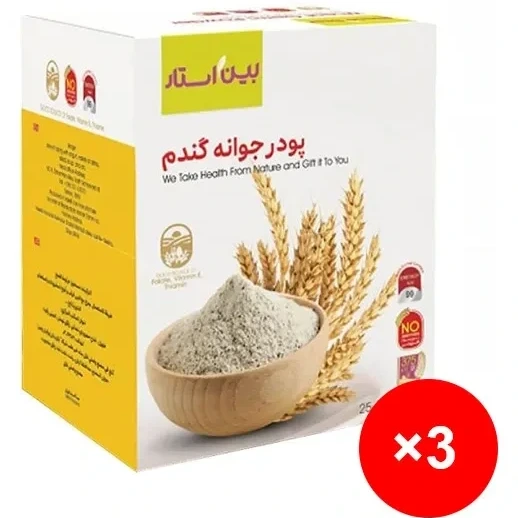 پودر جوانه گندم پک سه عددی برند بین استار برای تپلی بدن و صورت مستقیم از نمایندگی بیز دوره سه ماهه | کمک به ظاهر تپل‌تر و پرتر صورت و بدن، تغذیه و انرژی روزانه – ۳ عددی